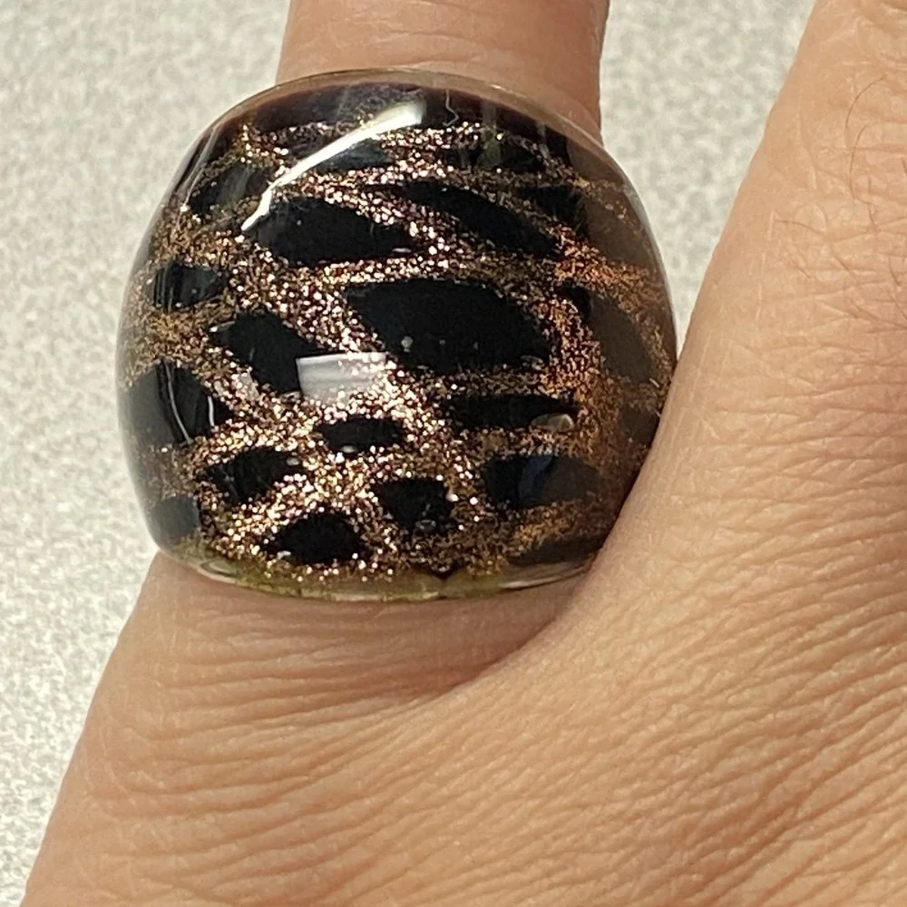 VINTAGE Glass Glitter MCM Dichroic Ring Sz 6 - Picture 1 of 11